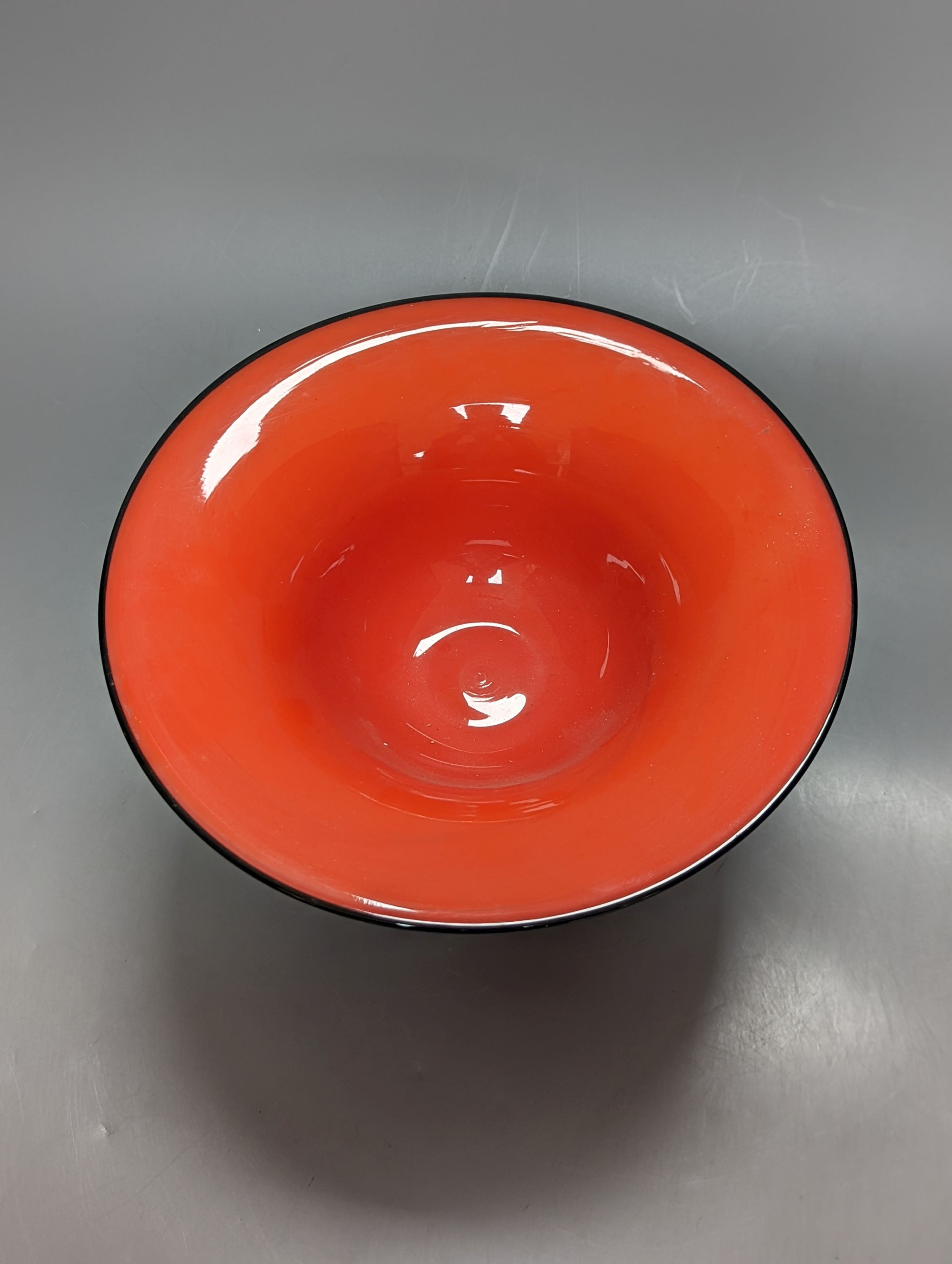 Attributed to Michael Powolny for Loetz. A red and black glass pedestal bowl, 1920s, diameter 22.5cm